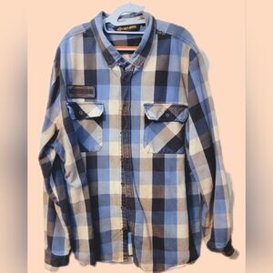 Blue and Tan Checkered Harley Davidson Men's Shirt